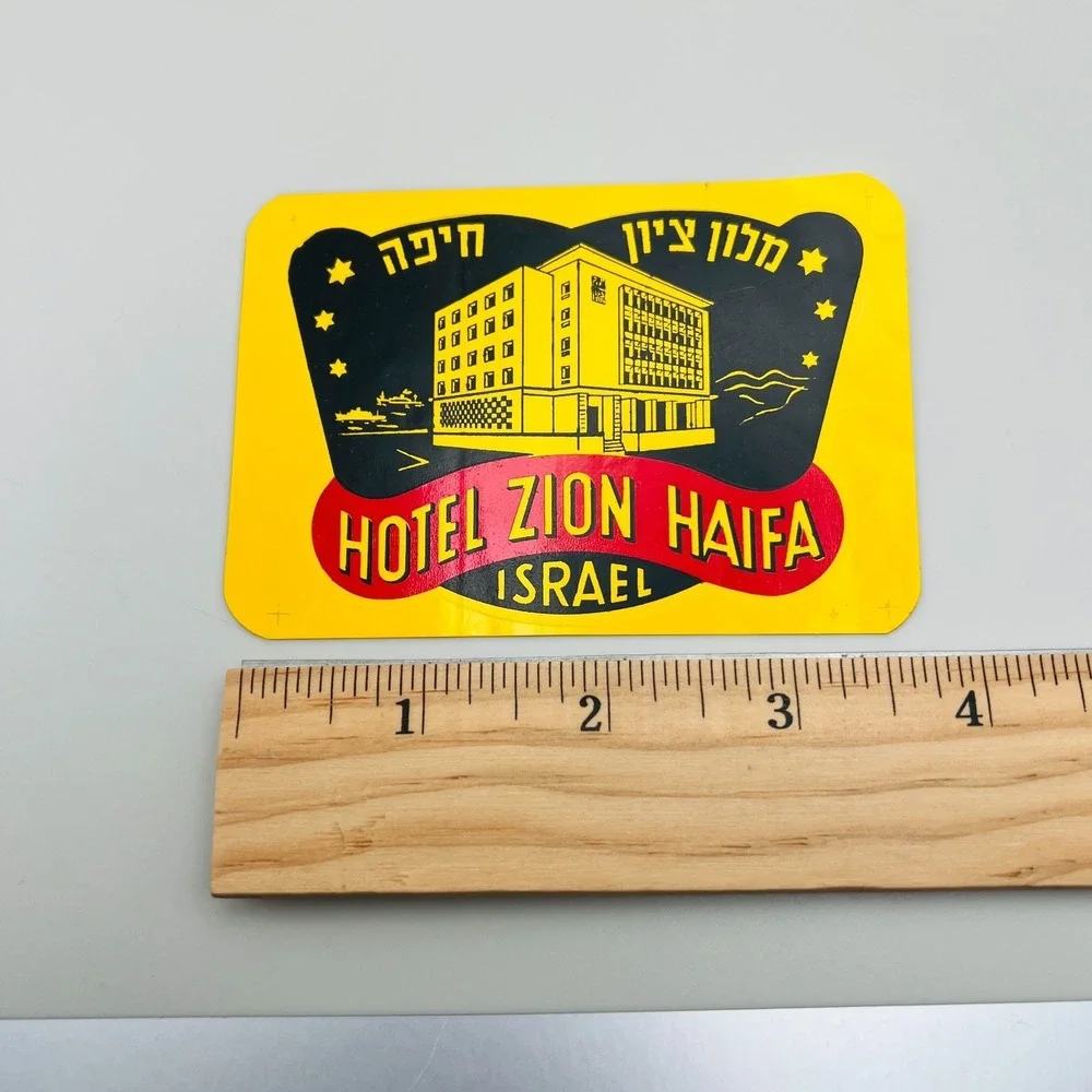 Vintage Hotel Zion Haifa Israel Luggage Tag Travel Paper Ephemera 1968